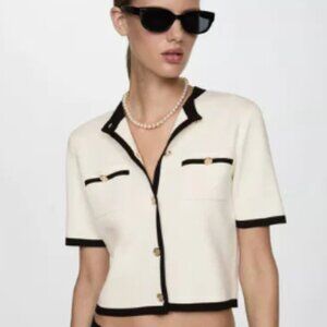 Mango Women's Contrasting Trim Short Sleeve Top